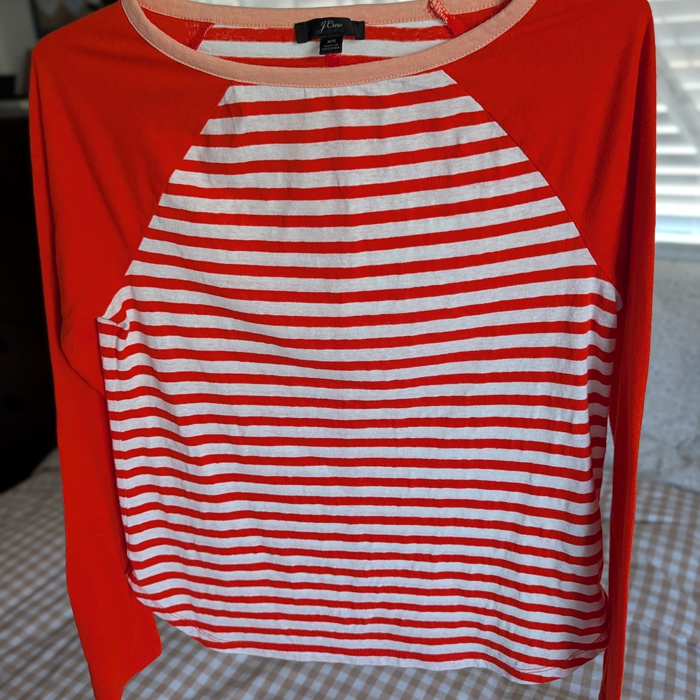 ​✨ J. Crew Striped Raglan Tee | Size XS | Bright Poppy & White ✨ NWOT